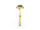Yellow gold Fancy Green Cushion Cut Halo Diamond Ring with Solitaire Band and Prong Setting_2