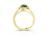 Yellow gold Fancy Green Cushion Cut Halo Diamond Ring with Solitaire Band and Prong Setting_3