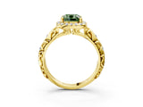 Yellow gold Fancy Green Cushion Cut Halo Diamond Solitaire with Filigree Band and Four-Prong Setting_3