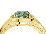 Yellow gold Fancy Green Cushion Cut Halo Diamond Split Shank Ring with Prong Setting_4