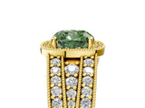 Yellow gold Fancy Green Cushion Cut Halo Diamond Split Shank Ring with Prong Setting_5