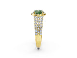 Yellow gold Fancy Green Cushion Cut Halo Pavé Diamond Engagement Ring with Split Shank and Four-Prong Setting_5