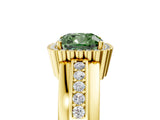 Yellow gold Fancy Green Cushion  Cut Halo Pave Band Four-Prong Ring_54