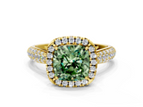 Yellow gold Fancy Green Cushion  Cut Halo Pave Band Four-Prong Setting Ring_37