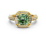 Yellow gold Fancy Green Cushion  Cut Halo Pave Split Shank Prong Setting Ring_32