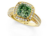 Yellow gold Fancy Green Cushion  Cut Halo Pave Split Shank Prong Setting Ring_33