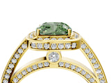 Yellow gold Fancy Green Cushion  Cut Halo Pave Split Shank Prong Setting Ring_36