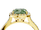 Yellow gold Fancy Green Cushion Cut Halo Round Diamond Pavé Band with Four-Prong Setting_7