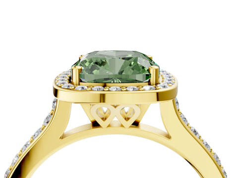 Yellow gold Fancy Green Cushion Cut Halo Round Diamond Pavé Band with Four-Prong Setting_7