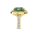 Yellow gold Fancy Green Cushion Cut Halo Round Diamond Pavé Band with Four-Prong Setting_8