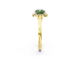 Yellow gold Fancy Green Cushion Cut Halo Round Diamond Solitaire Ring with Pavé Band and Four-Prong Setting_14