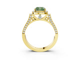 Yellow gold Fancy Green Cushion Cut Halo Round Diamond Twist Band with Four-Prong Setting_3