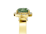 Yellow gold Fancy Green Cushion Cut Halo Round Diamond Twist Band with Four-Prong Setting_5
