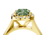 Yellow gold Fancy Green Cushion  Cut Halo Solitaire Engagement Ring with Square Band and Four-Prong Setting_70