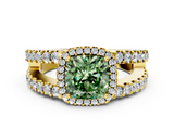 Yellow gold Fancy Green Cushion  Cut Halo Split Shank Diamond Ring with Four-Prong Setting_45