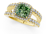 Yellow gold Fancy Green Cushion  Cut Halo Split Shank Diamond Ring with Four-Prong Setting_46