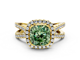 Yellow gold Fancy Green Cushion  Cut Halo Split Shank Pave Set Ring_62