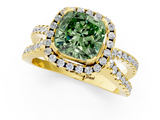 Yellow gold Fancy Green Cushion  Cut Halo Split Shank Pave Set Ring_63