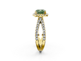 Yellow gold Fancy Green Cushion  Cut Halo Split Shank Pave Set Ring_64