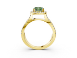 Yellow gold Fancy Green Cushion  Cut Halo Split Shank Pave Set Ring_65