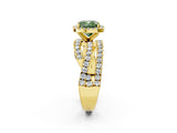 Yellow gold Fancy Green Cushion  Cut Halo Split Shank Prong Setting Ring_14