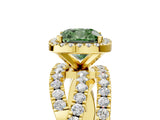 Yellow gold Fancy Green Cushion  Cut Halo Split Shank Prong Setting Ring_17
