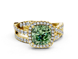 Yellow gold Fancy Green Cushion  Cut Halo Split Shank Prong Setting Ring_61