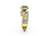 Yellow gold Fancy Green Cushion  Cut Halo Split Shank Prong Setting Ring_63