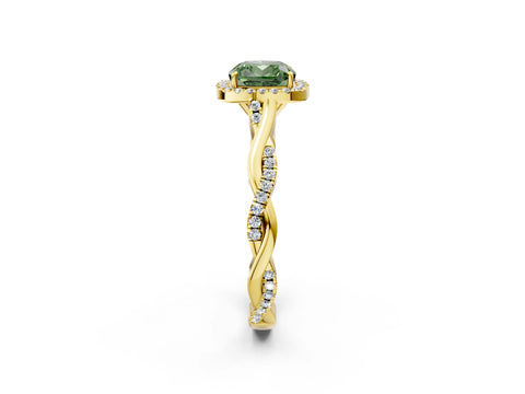 Yellow gold Fancy Green Cushion Cut Halo Twist Band with Four-Prong Setting_2