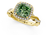 Yellow gold Fancy Green Cushion  Cut Halo Twisted Band Four-Prong Ring_20