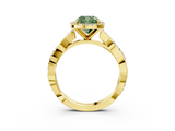 Yellow gold Fancy Green Cushion  Cut Halo Twisted Band Four-Prong Ring_22