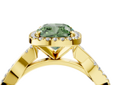 Yellow gold Fancy Green Cushion  Cut Halo Twisted Band Four-Prong Ring_23