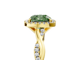 Yellow gold Fancy Green Cushion  Cut Halo Twisted Band Four-Prong Ring_24