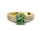 Yellow gold Fancy Green Cushion  Cut Milgrain Channel Set Engagement Ring with Solitaire Prong Setting_62