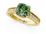Yellow gold Fancy Green Cushion  Cut Milgrain Channel Set Engagement Ring with Solitaire Prong Setting_63