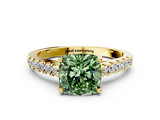 Yellow gold Fancy Green Cushion  Cut Pavé Band Solitaire Ring with Four-Prong Setting_21