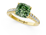 Yellow gold Fancy Green Cushion  Cut Pavé Band Solitaire Ring with Four-Prong Setting_22