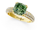 Yellow gold Fancy Green Cushion  Cut Pave Diamond Engagement Ring with Channel Set Band and Four-Prong Setting_21