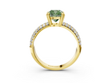 Yellow gold Fancy Green Cushion  Cut Pave Diamond Engagement Ring with Channel Set Band and Four-Prong Setting_23