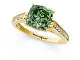 Yellow gold Fancy Green Cushion Cut Solitaire Cathedral Diamond Engagement Ring with Channel-Set Band and Four-Prong Setting_4