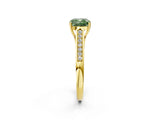 Yellow gold Fancy Green Cushion Cut Solitaire Cathedral Diamond Engagement Ring with Channel-Set Band and Four-Prong Setting_5