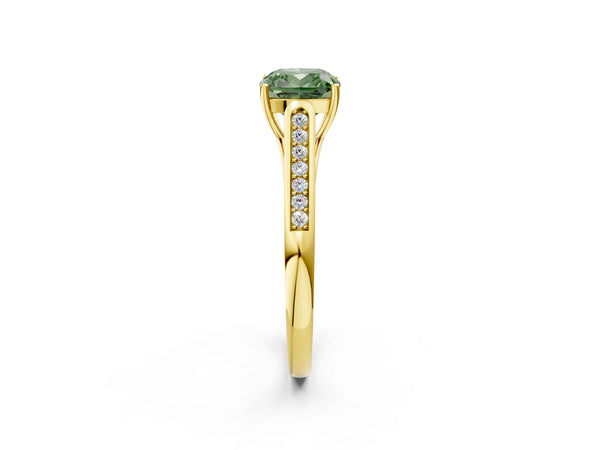 Yellow Gold Cushion Cut Cathedral Solitaire Engagement Ring Setting for Fancy Green Center