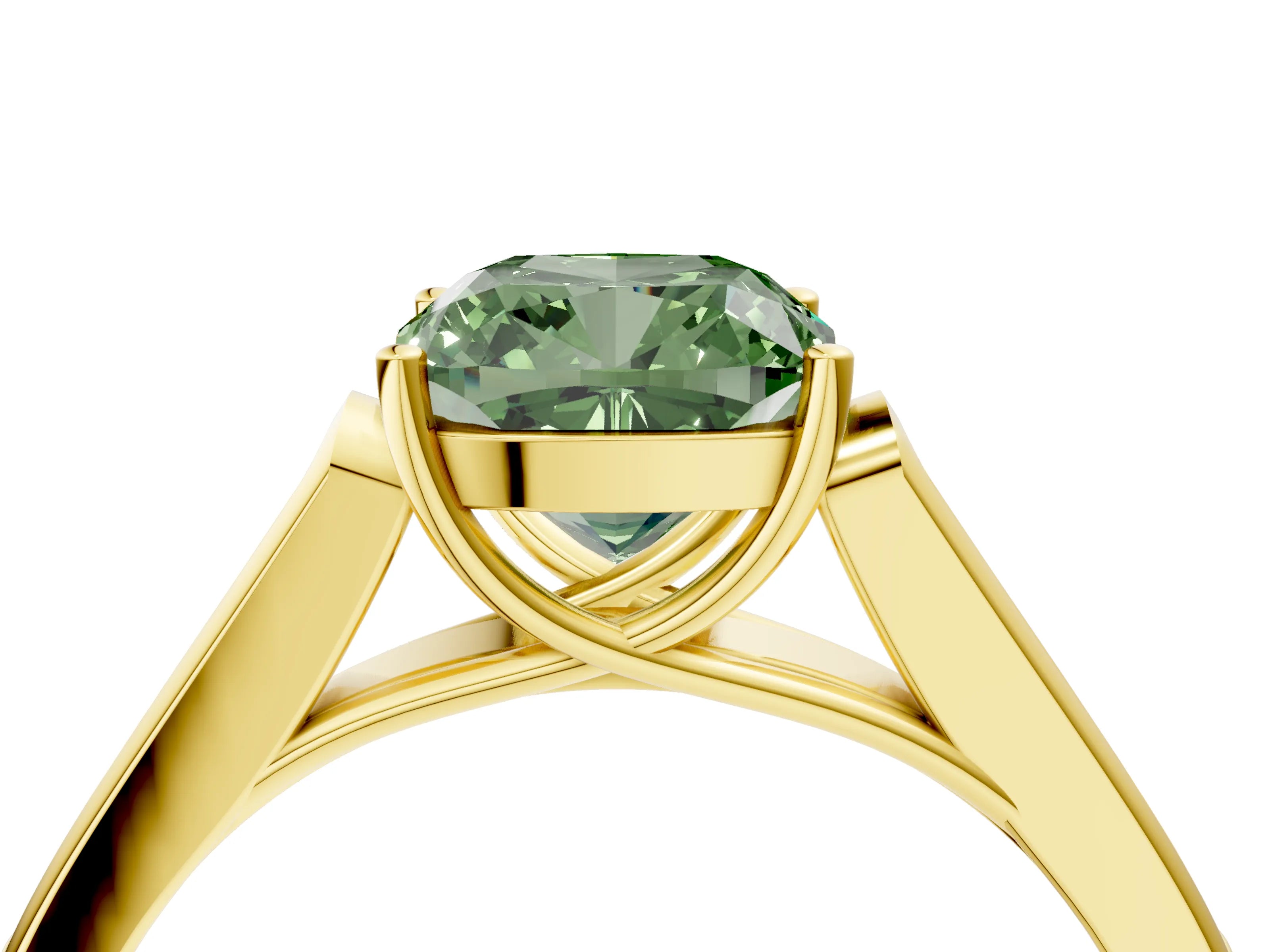 Yellow gold Fancy Green Cushion Cut Solitaire Cathedral Diamond Engagement Ring with Channel-Set Band and Four-Prong Setting_7