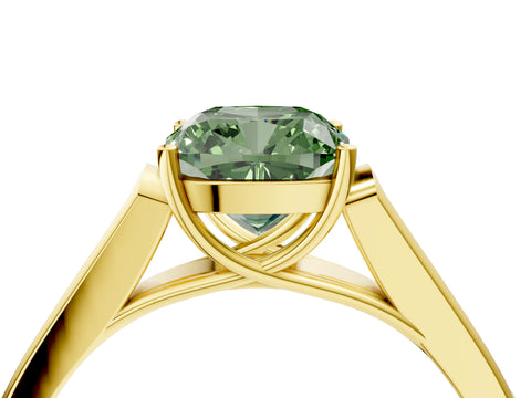 Yellow gold Fancy Green Cushion Cut Solitaire Cathedral Diamond Engagement Ring with Channel-Set Band and Four-Prong Setting_7