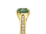 Yellow gold Fancy Green Cushion Cut Solitaire Cathedral Diamond Engagement Ring with Channel-Set Band and Four-Prong Setting_8
