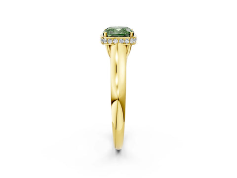 Yellow gold Fancy Green Cushion Cut Solitaire Diamond Engagement Ring with Four-Prong Setting and Tapered Band_2