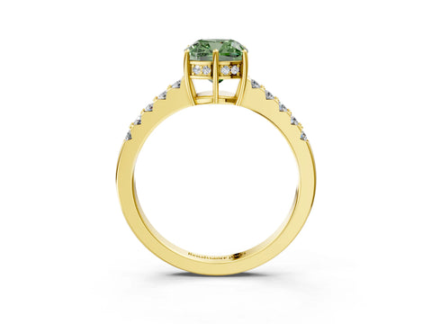 Yellow gold Fancy Green Cushion Cut Solitaire Diamond Engagement Ring with Pavé Band and Six-Prong Setting_15