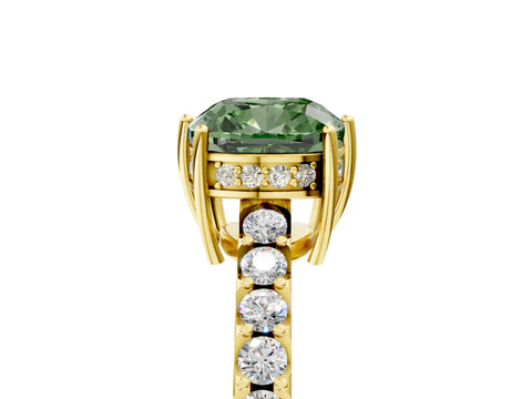Yellow gold Fancy Green Cushion Cut Solitaire Diamond Engagement Ring with Pavé Band and Six-Prong Setting_17