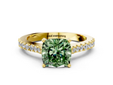Yellow gold Fancy Green Cushion  Cut Solitaire Diamond Engagement Ring with Pave Band and Four-Prong Setting_145