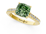 Yellow gold Fancy Green Cushion  Cut Solitaire Diamond Engagement Ring with Pave Band and Four-Prong Setting_146